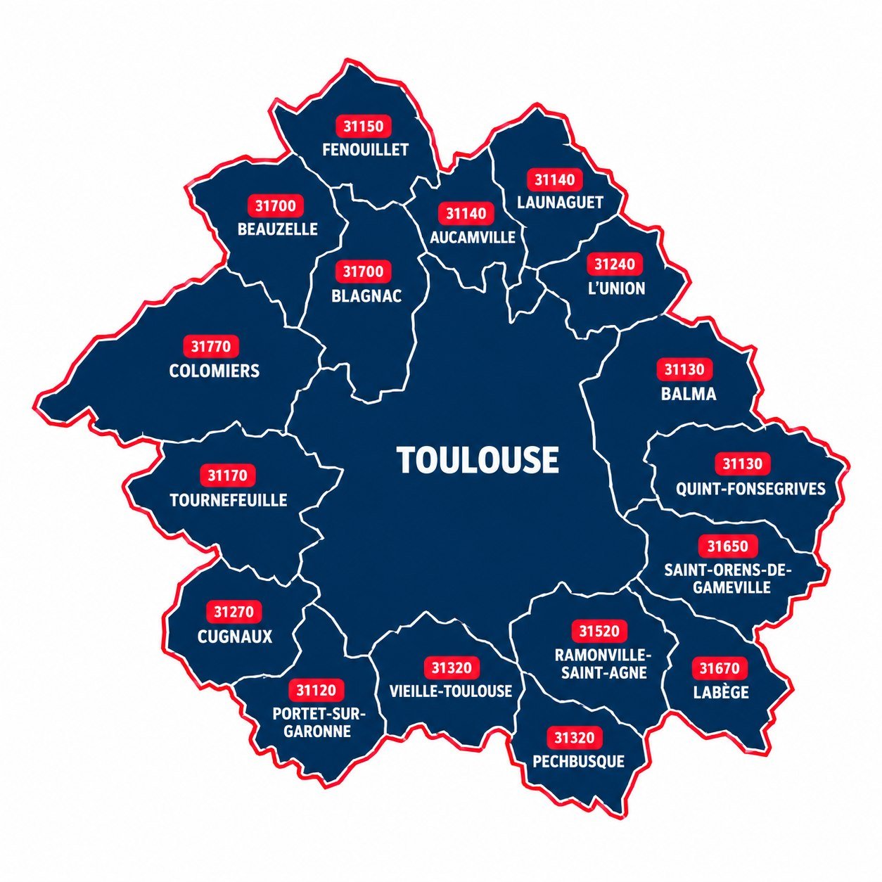 Carte de Toulouse et des communes voisines