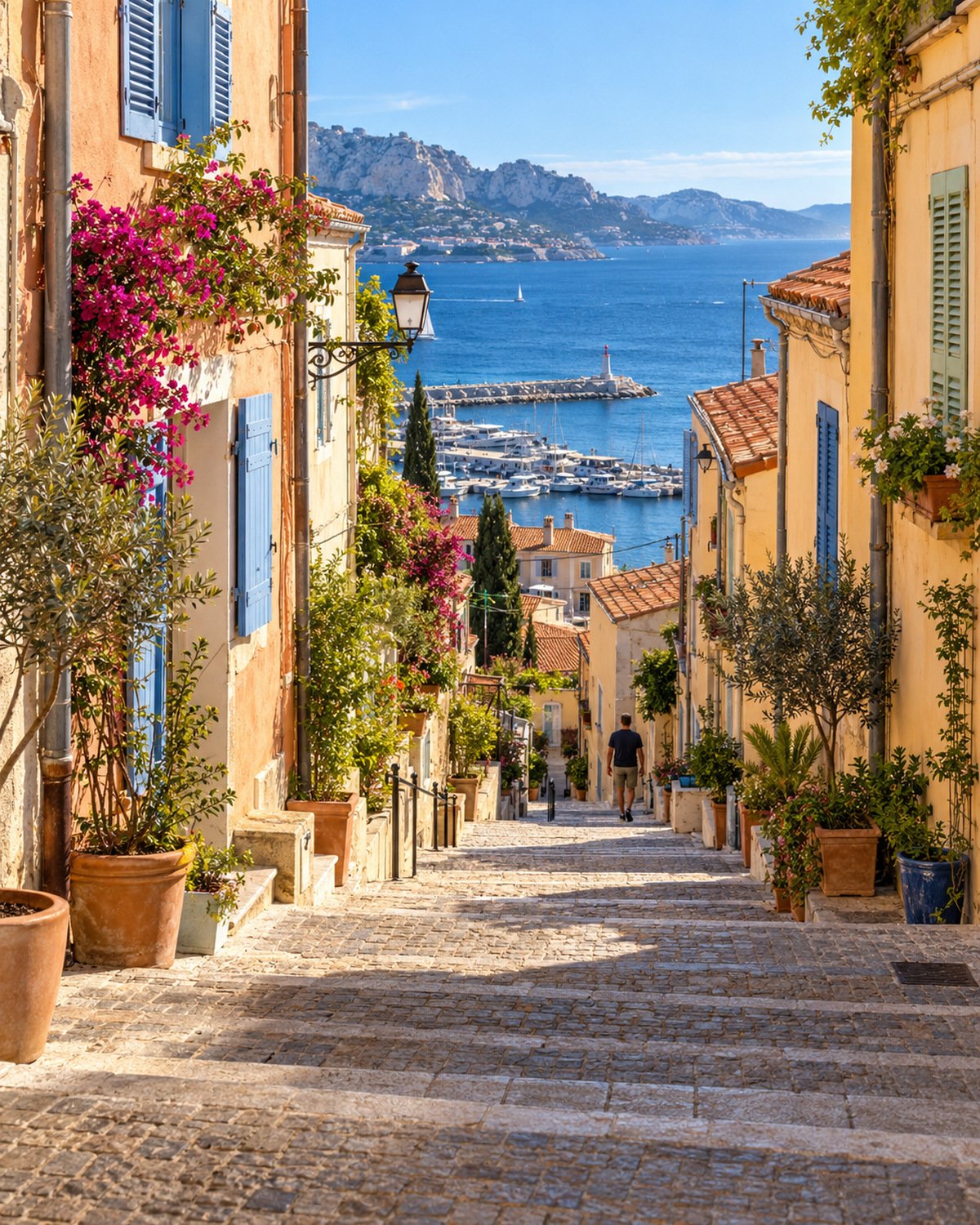 Ruelle de l’Estaque descendant vers le port, à Marseille