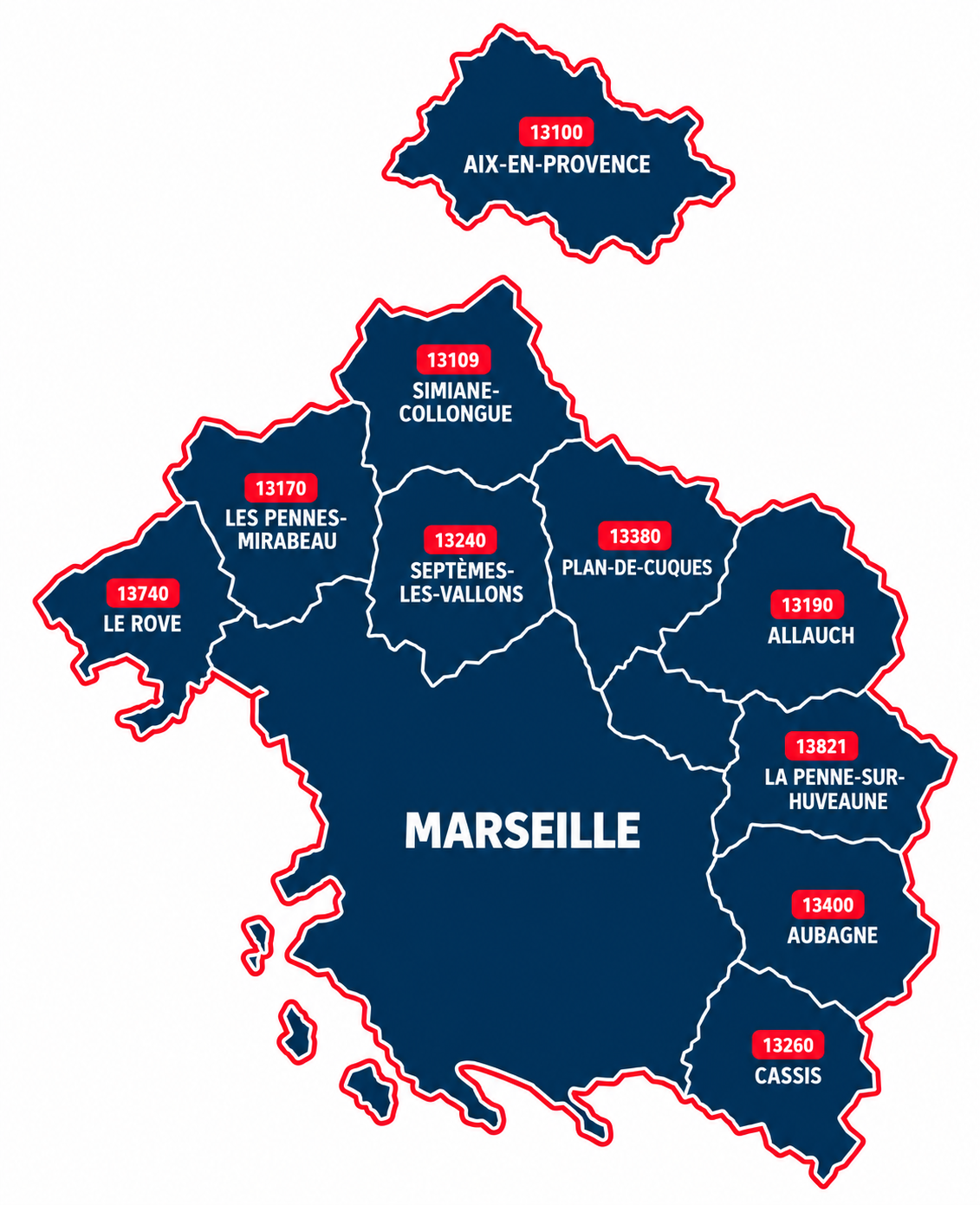 Carte de Marseille et des communes voisines
