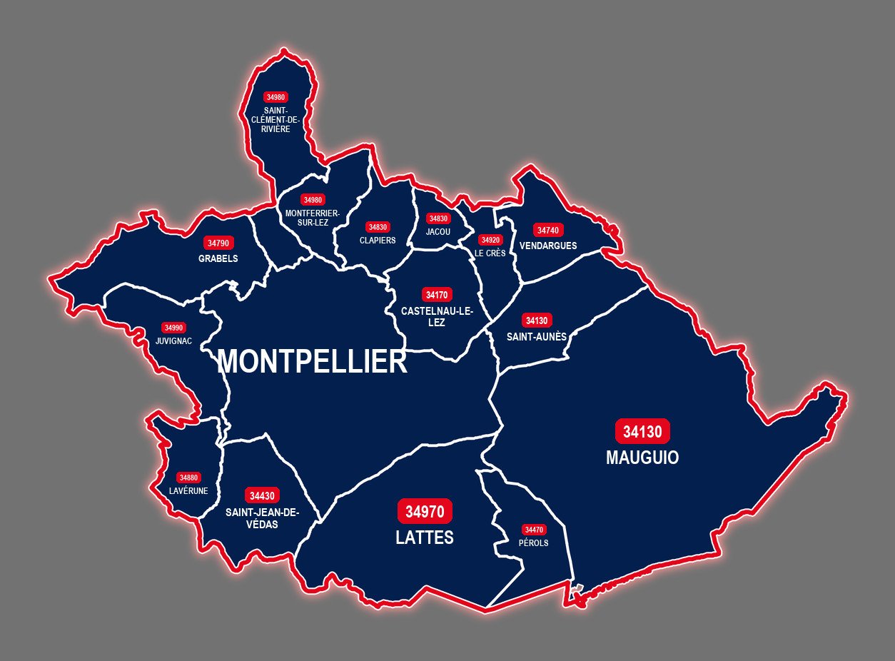 Carte de Montpellier et des communes voisines