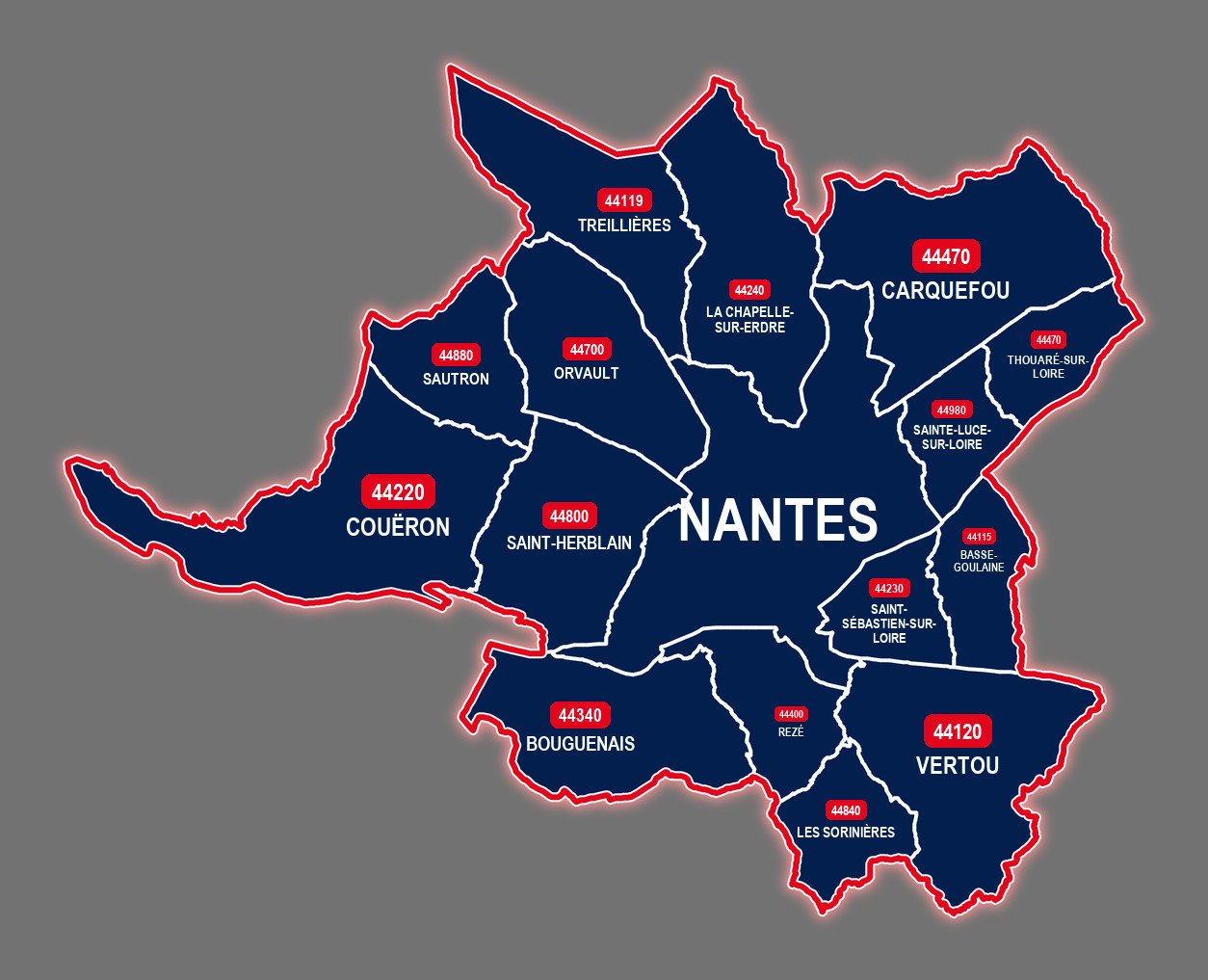Carte de Nantes et des communes voisines