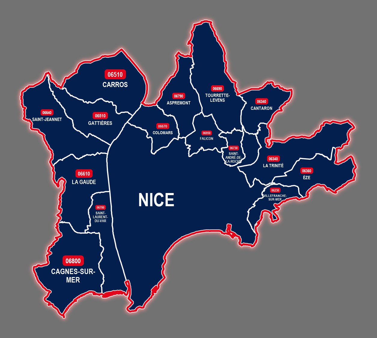 Carte de Nice et des communes voisines