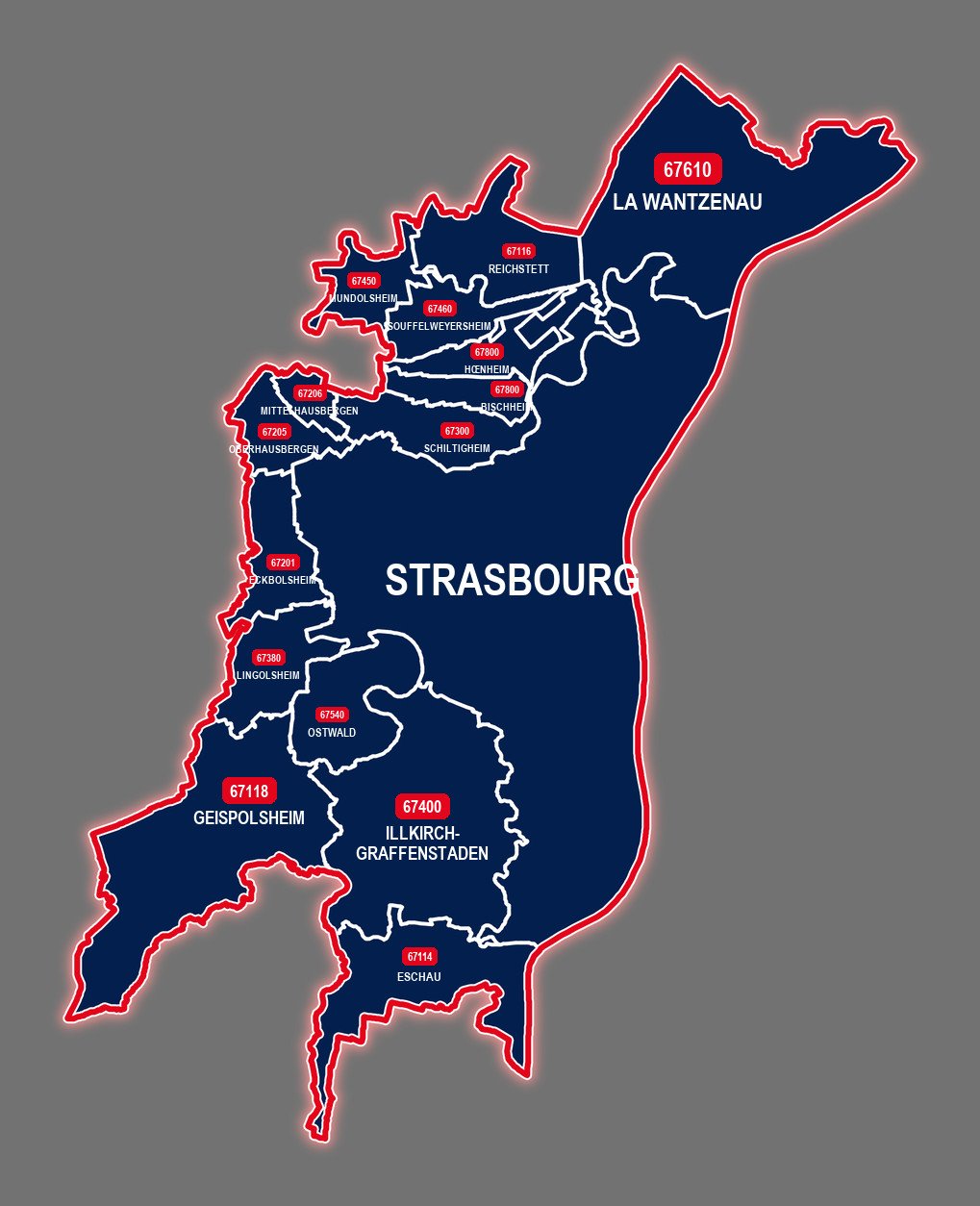 Carte de Strasbourg et des communes voisines