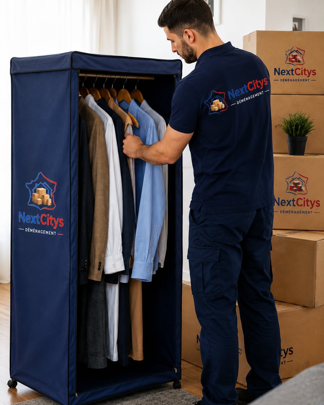Penderie de déménagement textile et cartons